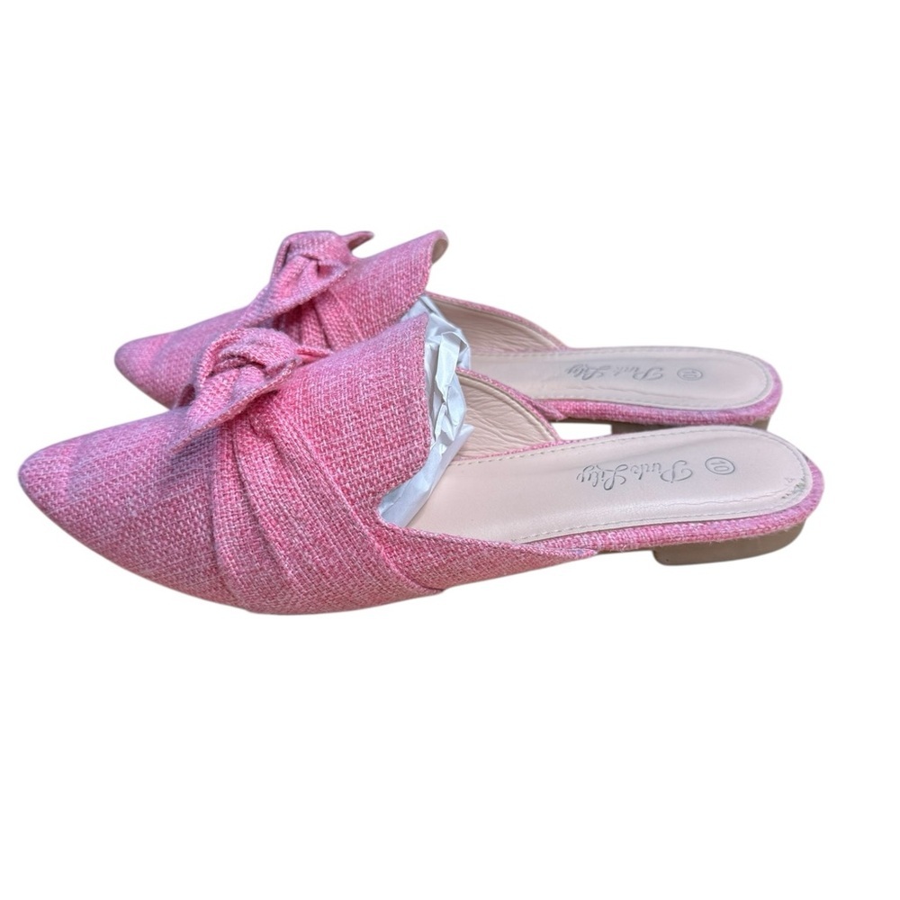 Pink Lily Pink Bow Pointed Toe Mules Tweed Size 10 - Picture 5 of 13